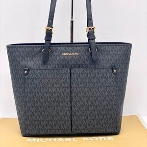 Michael Kors Jet Set Medium Double Pocket Tote Shoulder Bag Black